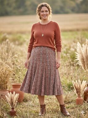 Coldwater Creek Floral Gored Midi Skirt 2X Lined Boho Cottagecore Paisley Plus